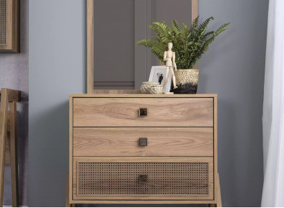 Complete dresser with mirror, wood brown, 2-piece children's room cabinet